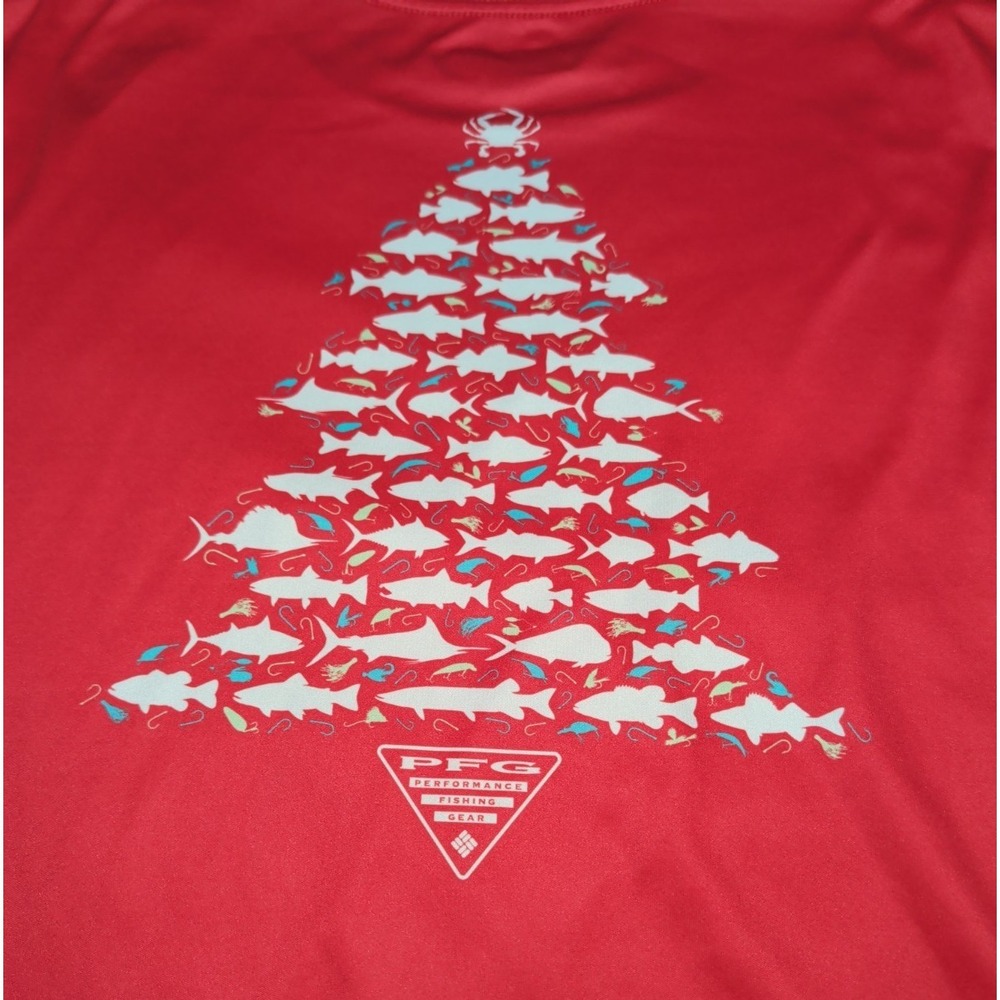 Columbia Mens PFG‎ Terminal Tackle Fishing Shirt XL Red Fish Christmas Tree